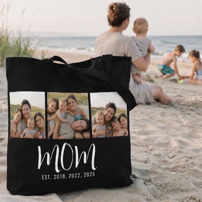 Mom Established Script Black 3 Photo Tote Bag (Creator Uploaded)