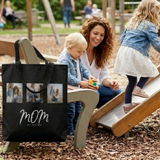 Mom Established Script Black 3 Photo Tote Bag (Creator Uploaded)