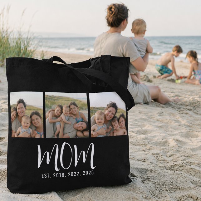 Mom Established Script Black 3 Photo Tote Bag (Creator Uploaded)