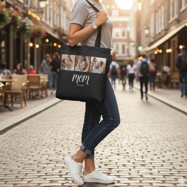 Mom Established Script Black 3 Photo Tote Bag (Creator Uploaded)