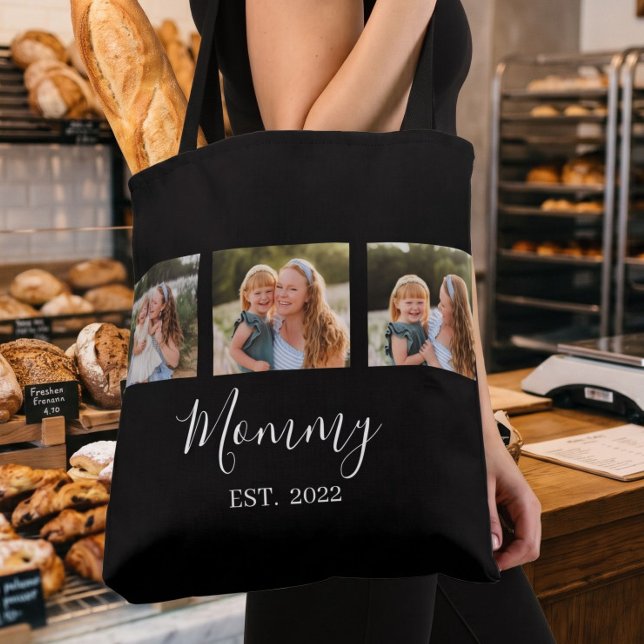 Mom Established Script Black 3 Photo Tote Bag (Creator Uploaded)