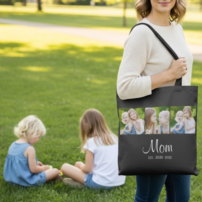 Mom Established Script Black 3 Photo Tote Bag (Creator Uploaded)