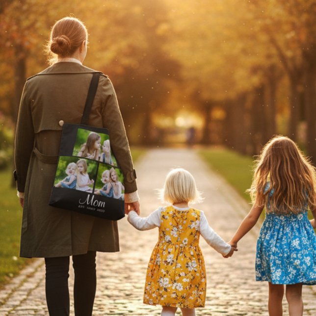 Mom Established Script Black 3 Photo Tote Bag (Creator Uploaded)