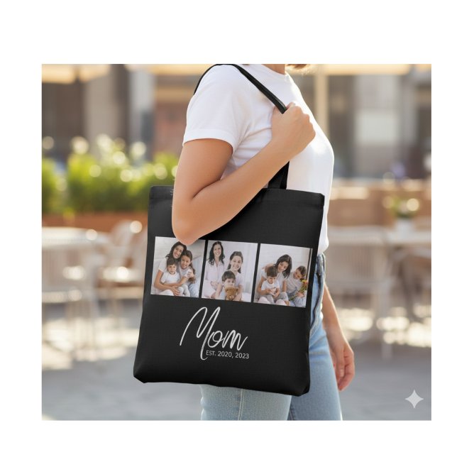 Mom Established Script Black 3 Photo Tote Bag (Creator Uploaded)