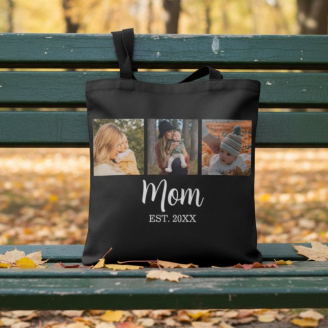 Mom Established Script Black 3 Photo Tote Bag (Creator Uploaded)