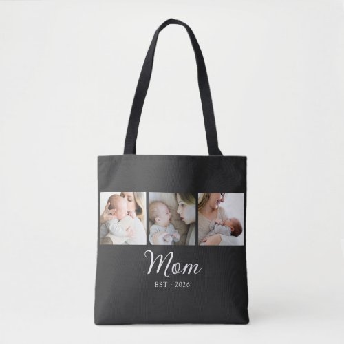 Mom Established Script Black 3 Photo  Tote Bag