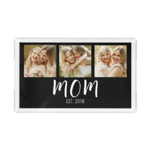 Mom Established Script Black 3 Photo Tote Bag Acrylic Tray
