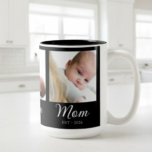 Mom Established Script Black 3 Photo  Two-Tone Coffee Mug