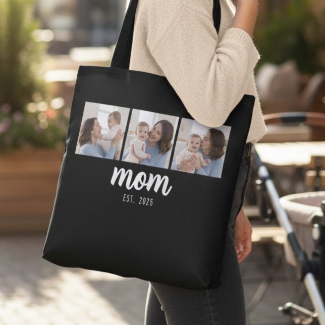 Mom Established Script Black 3 Photos Tote Bag (Creator Uploaded)