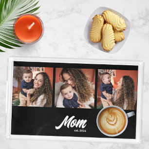 Mom Established Script Black Photo Acrylic Tray