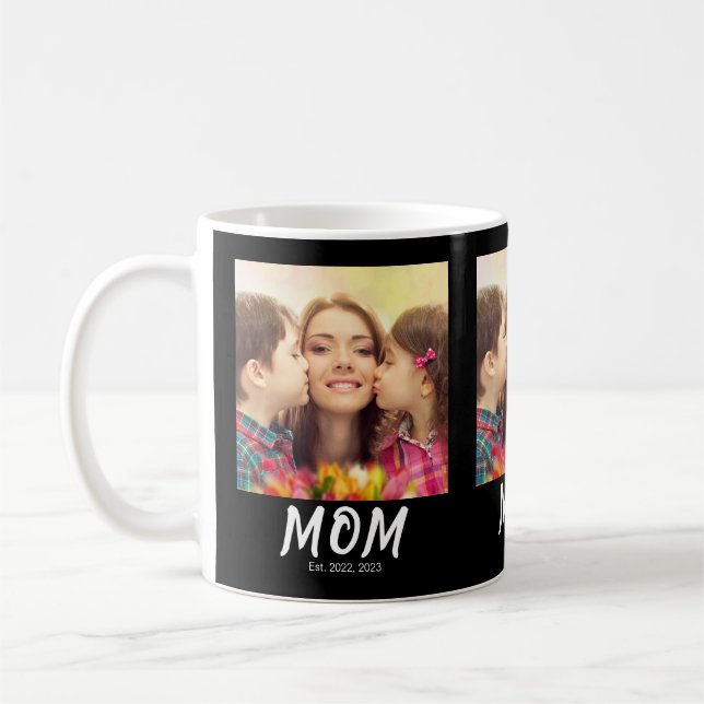 Mom Established Script Black Photo Coffee Mug (Left)