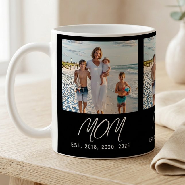 Mom Established Script Black Photo Coffee Mug (Creator Uploaded)
