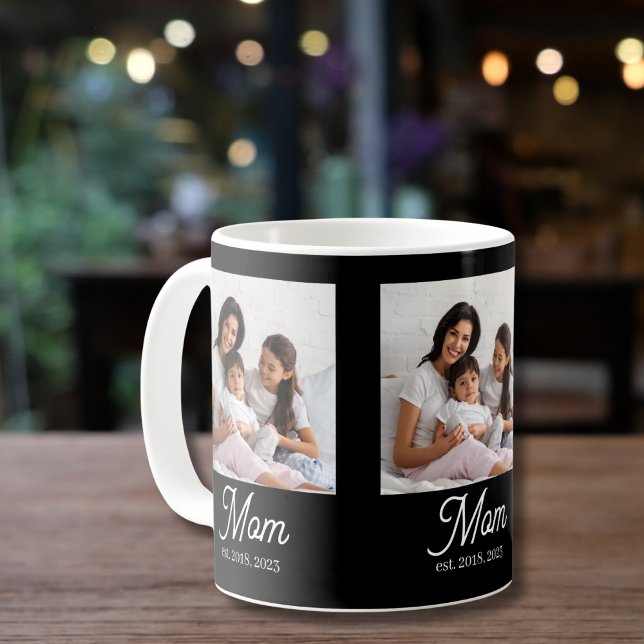 Mom Established Script Black Photo Coffee Mug (Creator Uploaded)