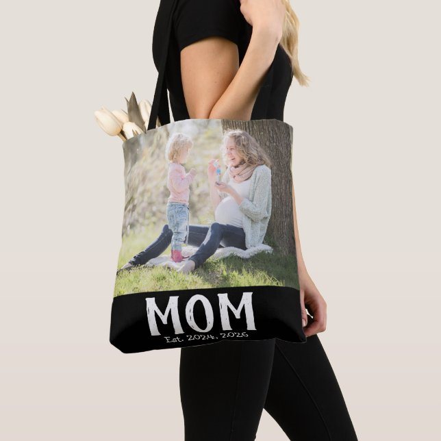 Mom Established Script black Photo Gift  Tote Bag (Close Up)