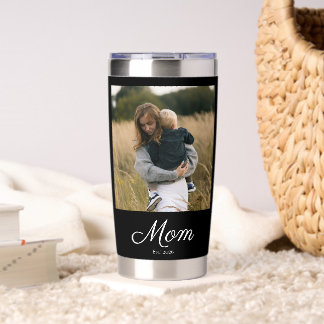 Mom Established Script Black Photo Insulated Tumbler