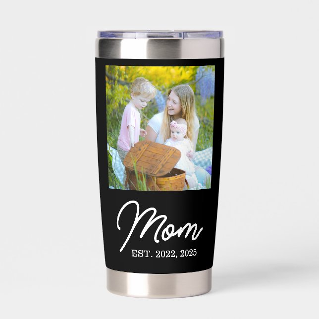 Mom Established Script Black Photo Insulated Tumbler (Front)