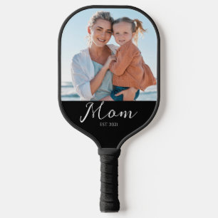 Mom Established Script Black Photo Pickleball Paddle