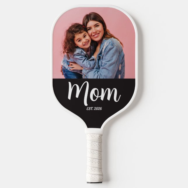 Mom Established Script Black Photo Pickleball Paddle (Front)