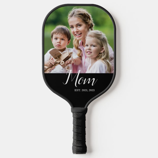 Mom Established Script Black Photo  Pickleball Paddle (Front)