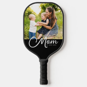 Mom Established Script Black Photo Pickleball Paddle
