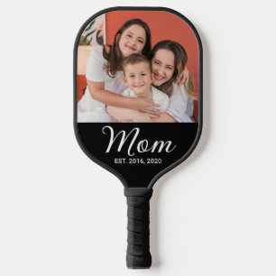 Mom Established Script Black Photo Pickleball Paddle