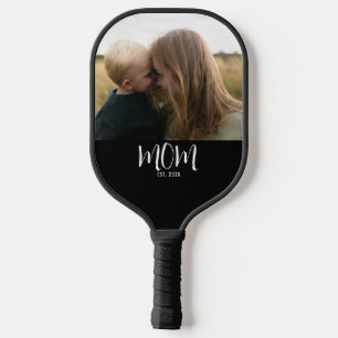 Mom Established Script Black Photo Pickleball Paddle