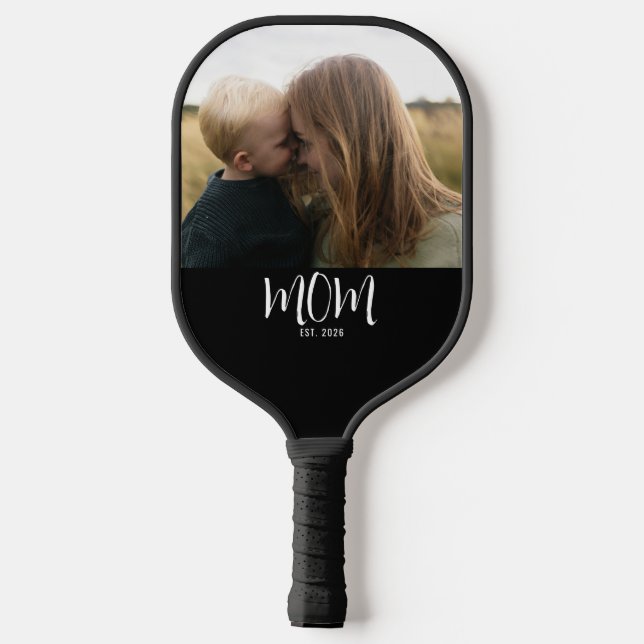 Mom Established Script Black Photo  Pickleball Paddle (Back)