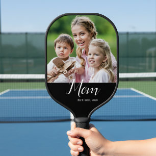 Mom Established Script Black Photo Pickleball Paddle