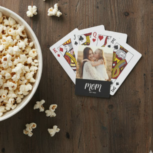 Mom Established Script Black Photo Playing Cards