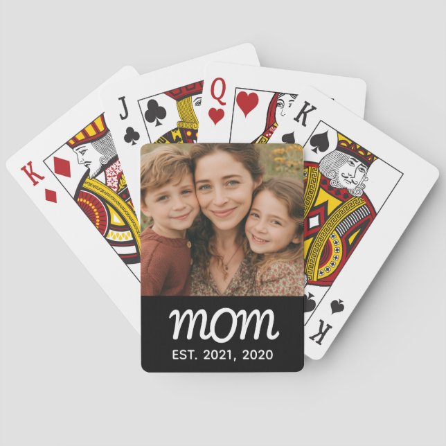 Mom Established Script Black Photo Poker Cards (Back)