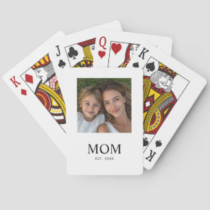 Mom Established Script Black Photo Poker Cards