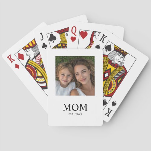 Mom Established Script Black Photo Poker Cards