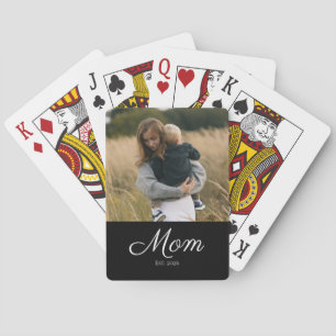 Mom Established Script Black Photo Poker Cards