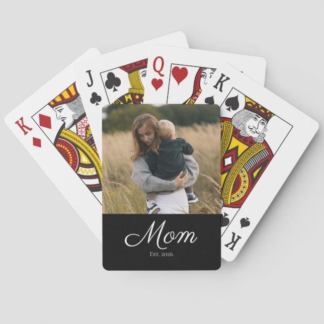 Mom Established Script Black Photo Poker Cards (Back)