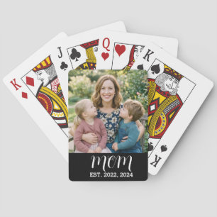 Mom Established Script Black Photo Poker Cards