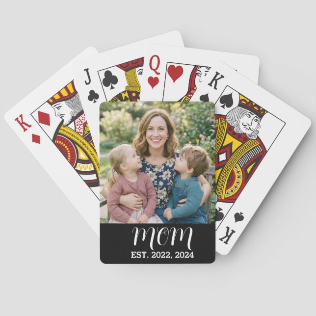 Mom Established Script Black Photo Poker Cards (Back)