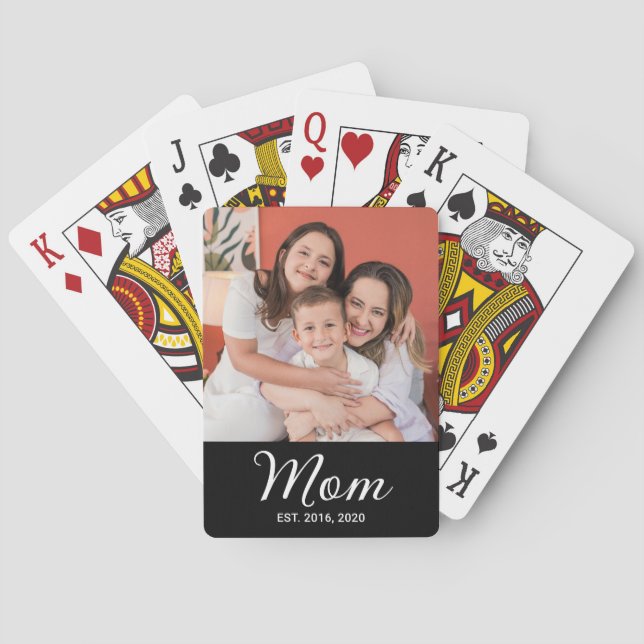 Mom Established Script Black Photo  Poker Cards (Back)