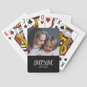 Mom Established Script Black Photo Poker Cards