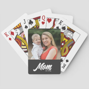 Mom Established Script Black Photo Poker Cards