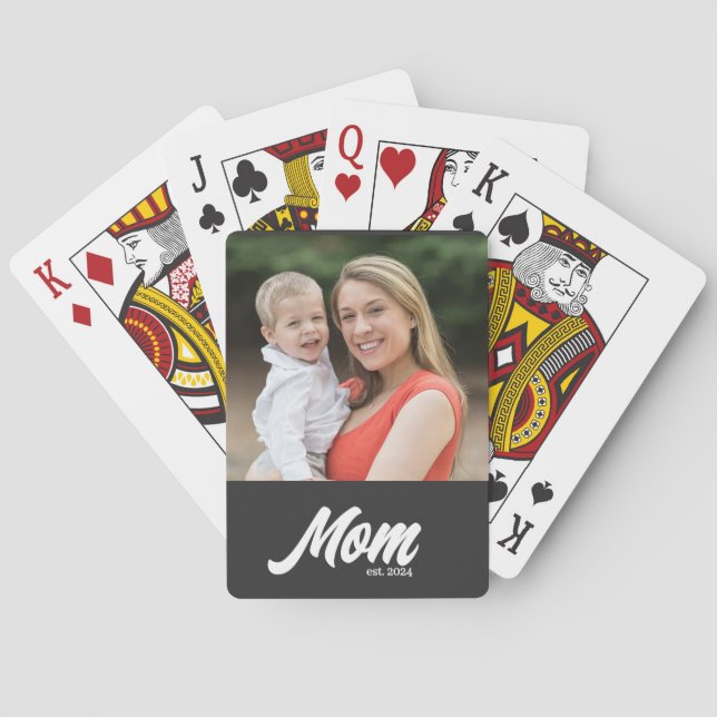 Mom Established Script Black Photo Poker Cards (Back)