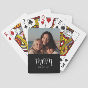 Mom Established Script Black Photo Poker Cards