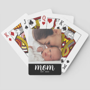 Mom Established Script Black Photo Poker Cards