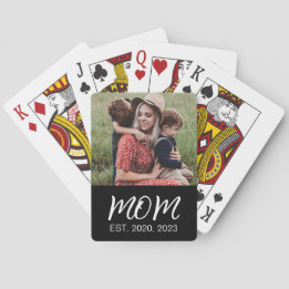Mom Established Script Black Photo Poker Cards