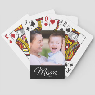 Mom Established Script Black Photo Poker Cards
