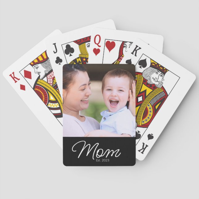 Mom Established Script Black Photo Poker Cards (Back)