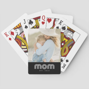 Mom Established Script Black Photo Poker Cards