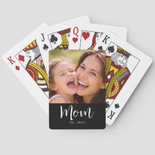 Mom Established Script Black Photo Poker Cards