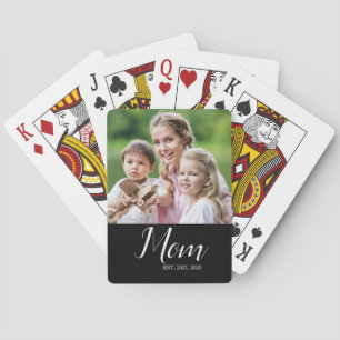 Mom Established Script Black Photo  Poker Cards