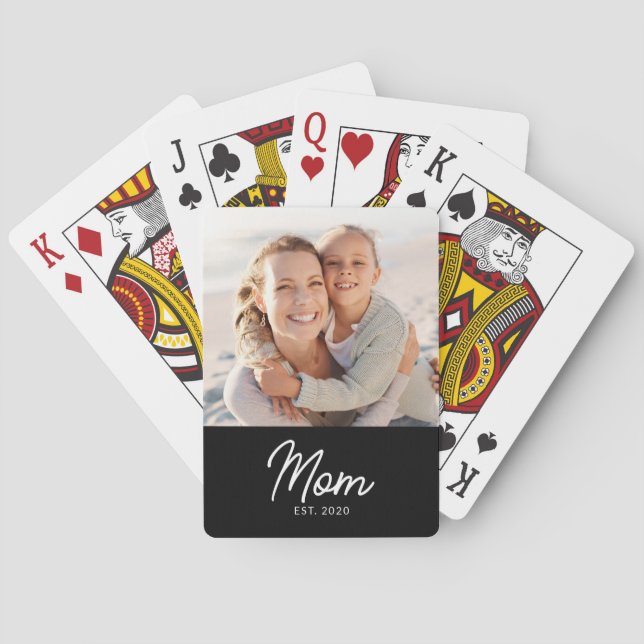 Mom Established Script Black Photo Poker Cards (Back)
