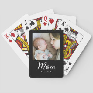 Mom Established Script Black Photo Poker Cards